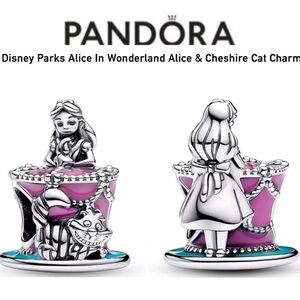 PANDORA Disney Parks Alice In Wonderland Alice and Cheshire Cat Charm w/box